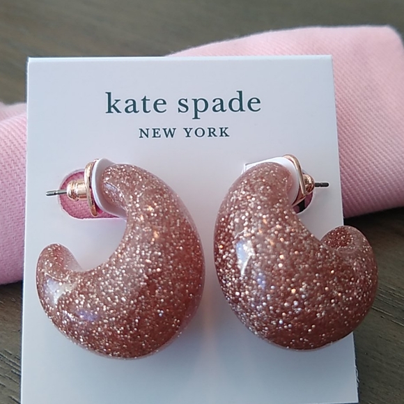 NEW Kate Spade Glitter Huggie Earrings in Gold - Picture 8 of 8